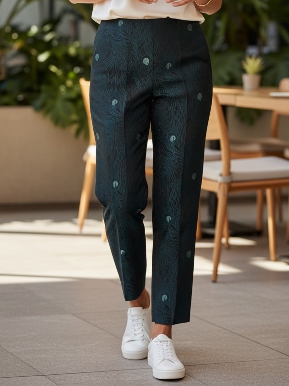 Dana Buchman 1090s Peacock Feather Pattern Dress Pants